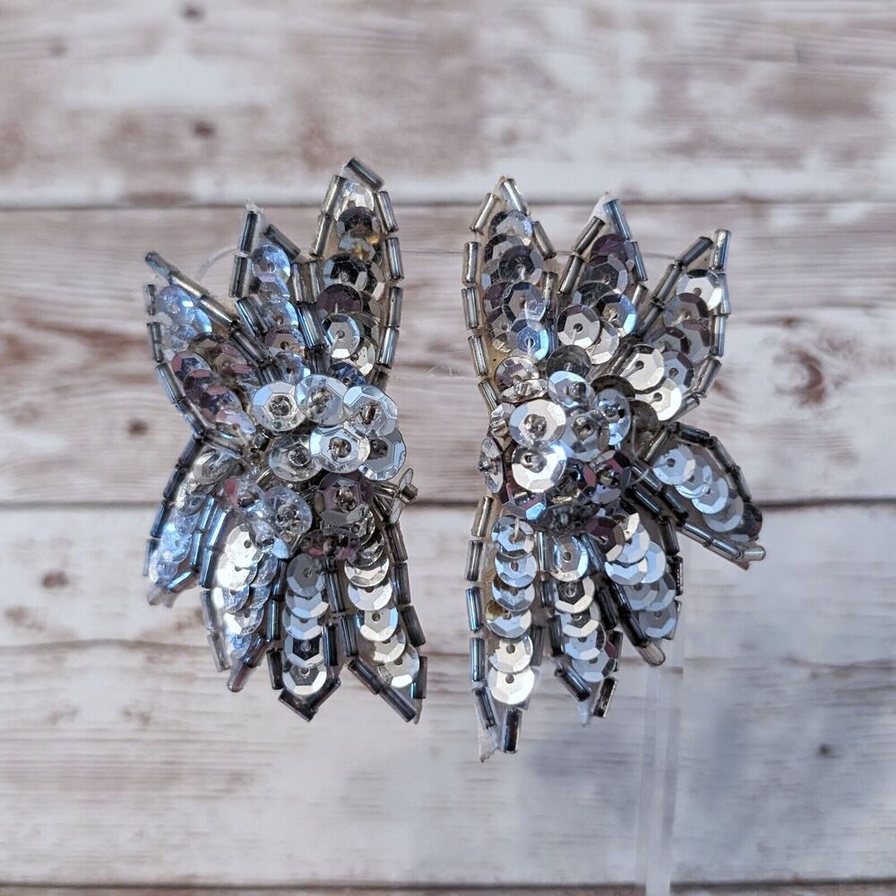 Vintage Clip On Earrings - Extra Large with Sequins